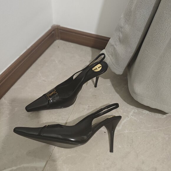 Black Pointed-Toe Pumps With Saint Laurent Logo - Picture 2 of 6